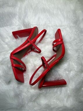 New- Call It Spring Red Strappy Block Heel Sandals